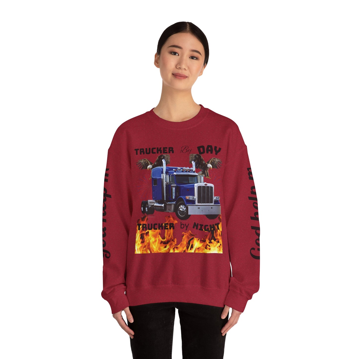 "Trucker by Day, Trucker by Night" Heavy Blend™ Crewneck Sweatshirt