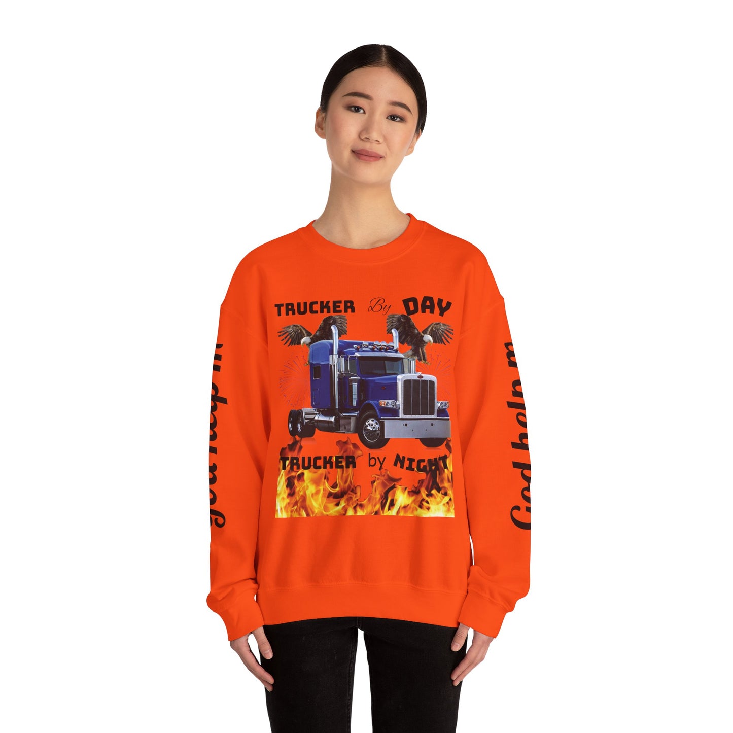 "Trucker by Day, Trucker by Night" Heavy Blend™ Crewneck Sweatshirt