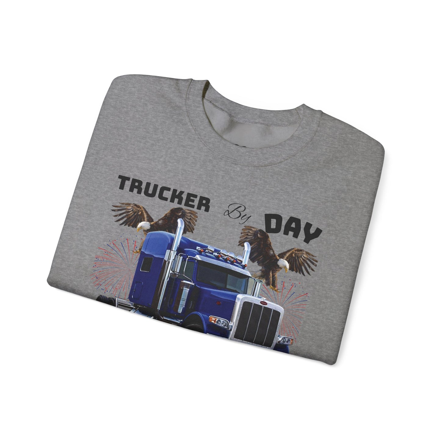 "Trucker by Day, Trucker by Night" Heavy Blend™ Crewneck Sweatshirt