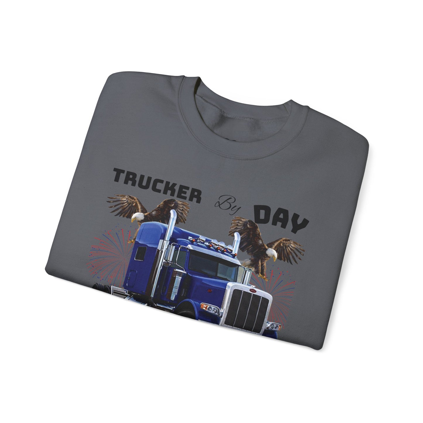 "Trucker by Day, Trucker by Night" Heavy Blend™ Crewneck Sweatshirt