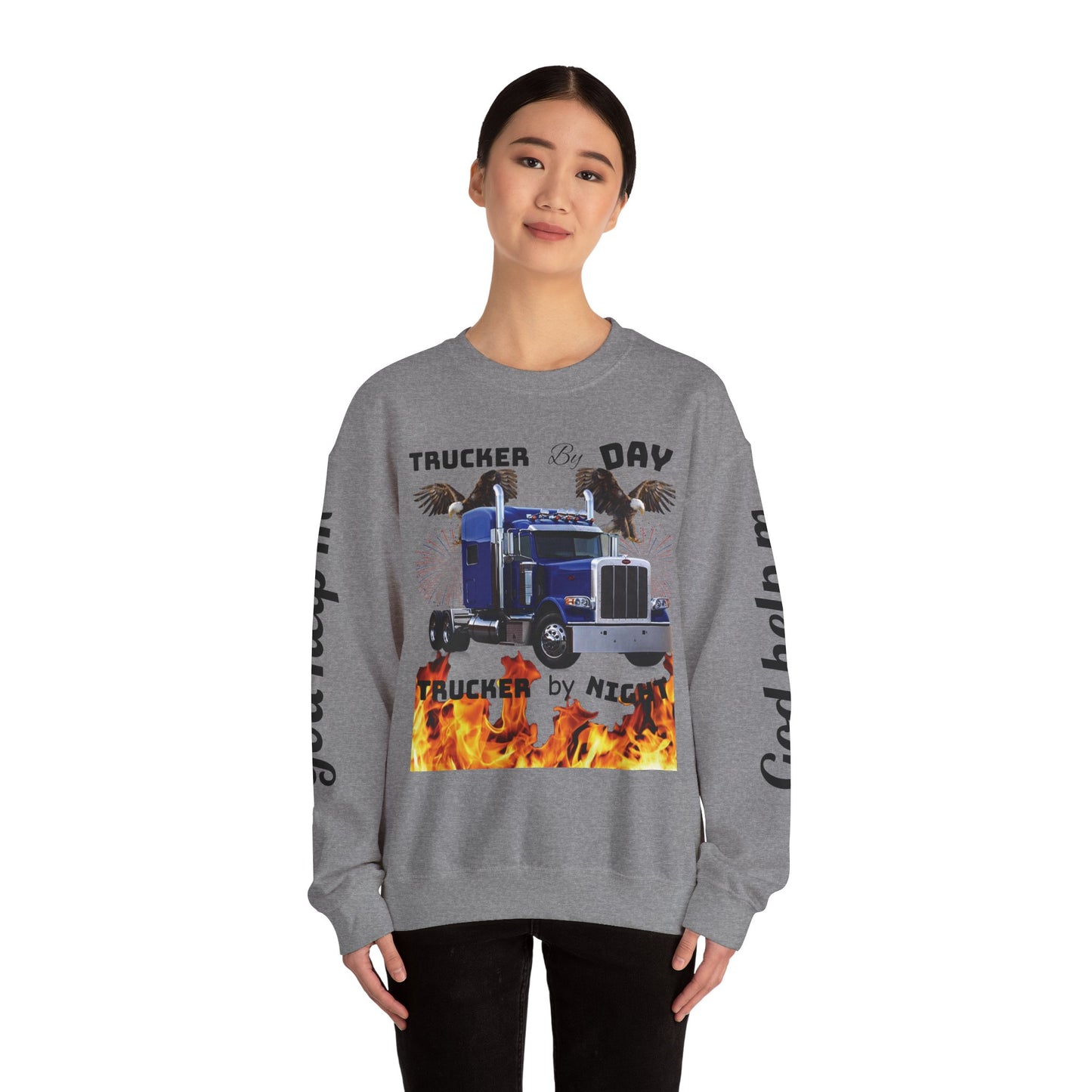 "Trucker by Day, Trucker by Night" Heavy Blend™ Crewneck Sweatshirt