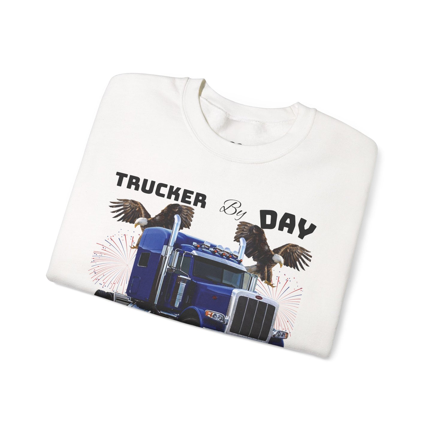 "Trucker by Day, Trucker by Night" Heavy Blend™ Crewneck Sweatshirt