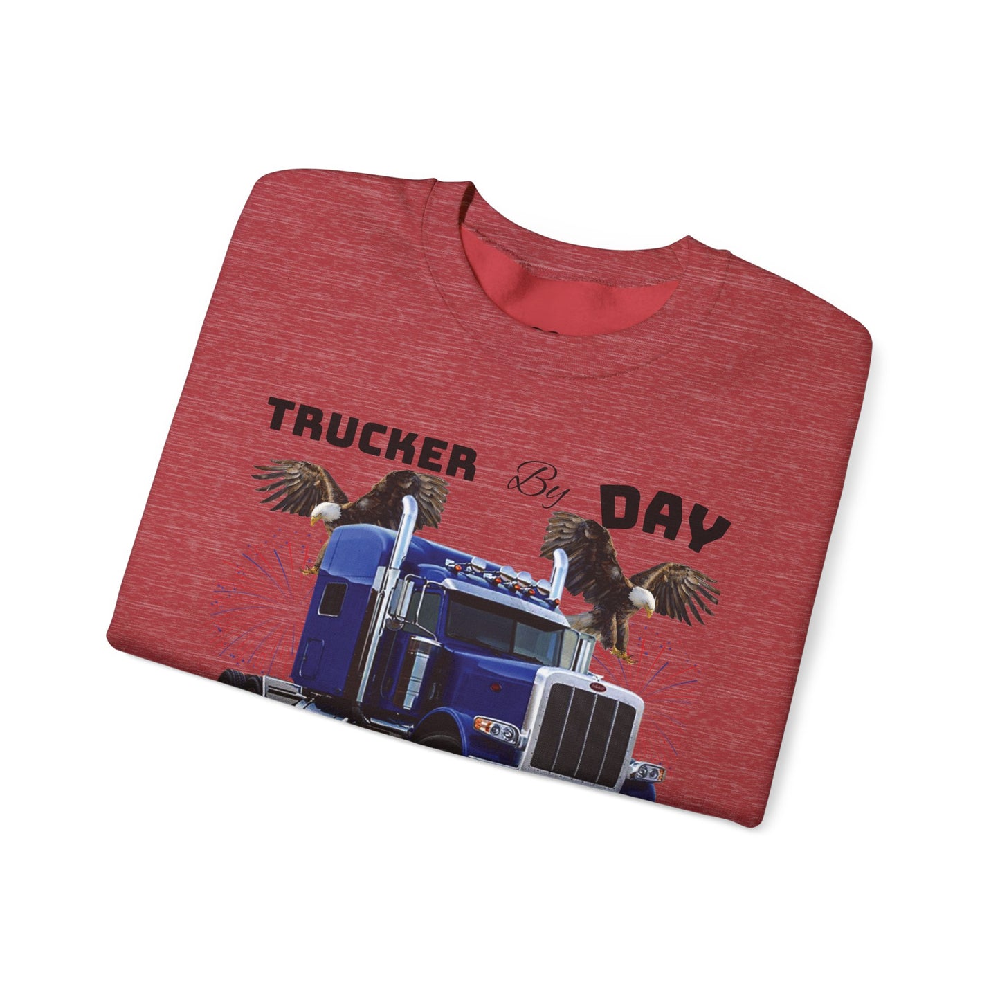 "Trucker by Day, Trucker by Night" Heavy Blend™ Crewneck Sweatshirt