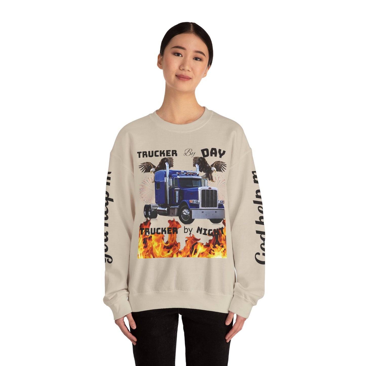 "Trucker by Day, Trucker by Night" Heavy Blend™ Crewneck Sweatshirt