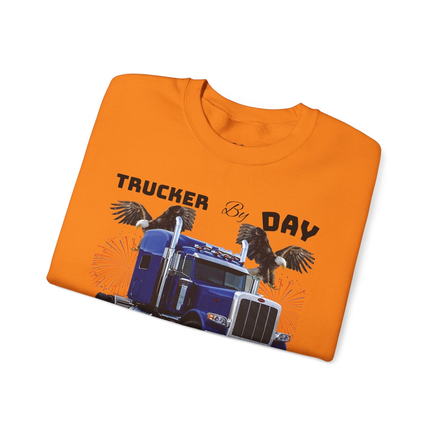 "Trucker by Day, Trucker by Night" Heavy Blend™ Crewneck Sweatshirt