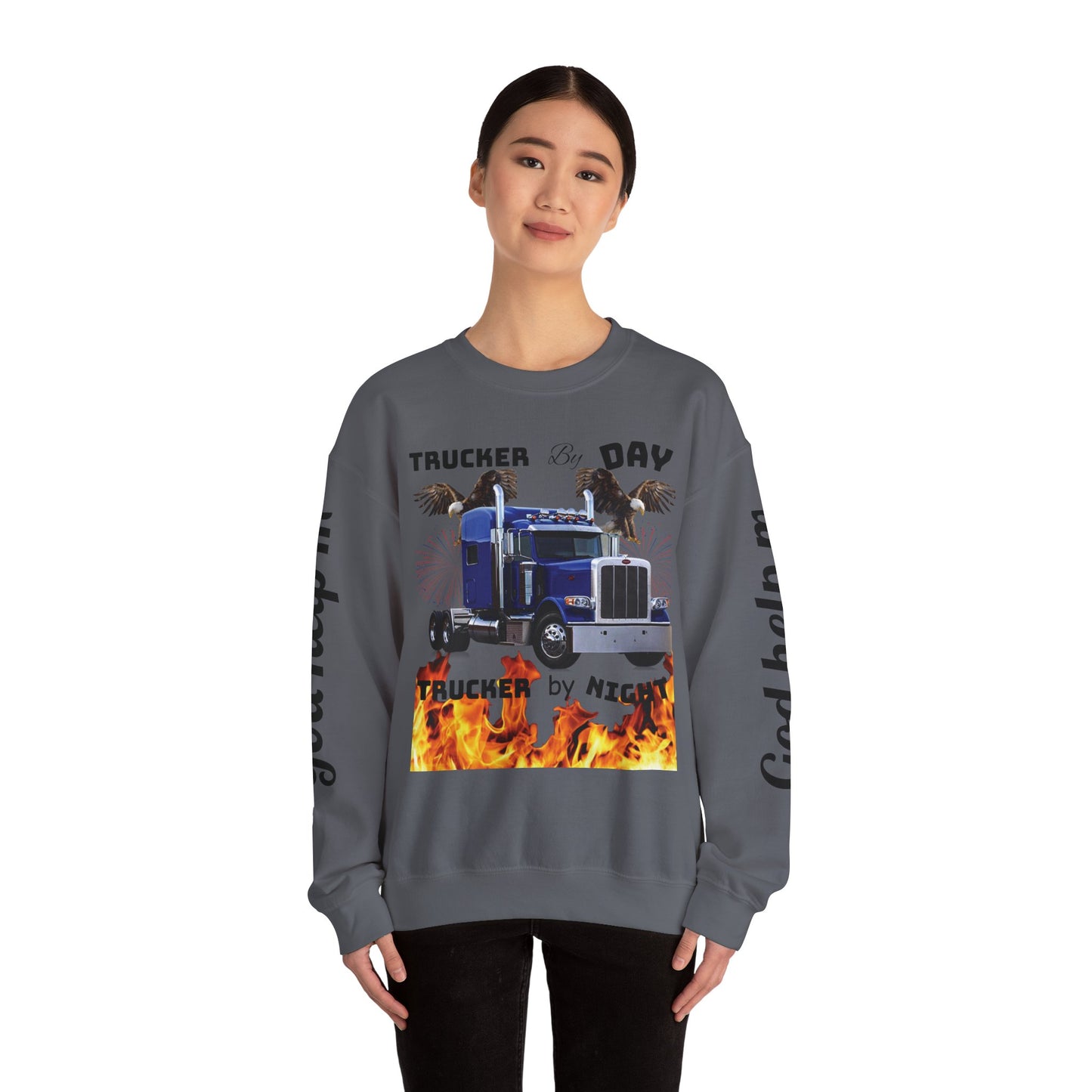 "Trucker by Day, Trucker by Night" Heavy Blend™ Crewneck Sweatshirt