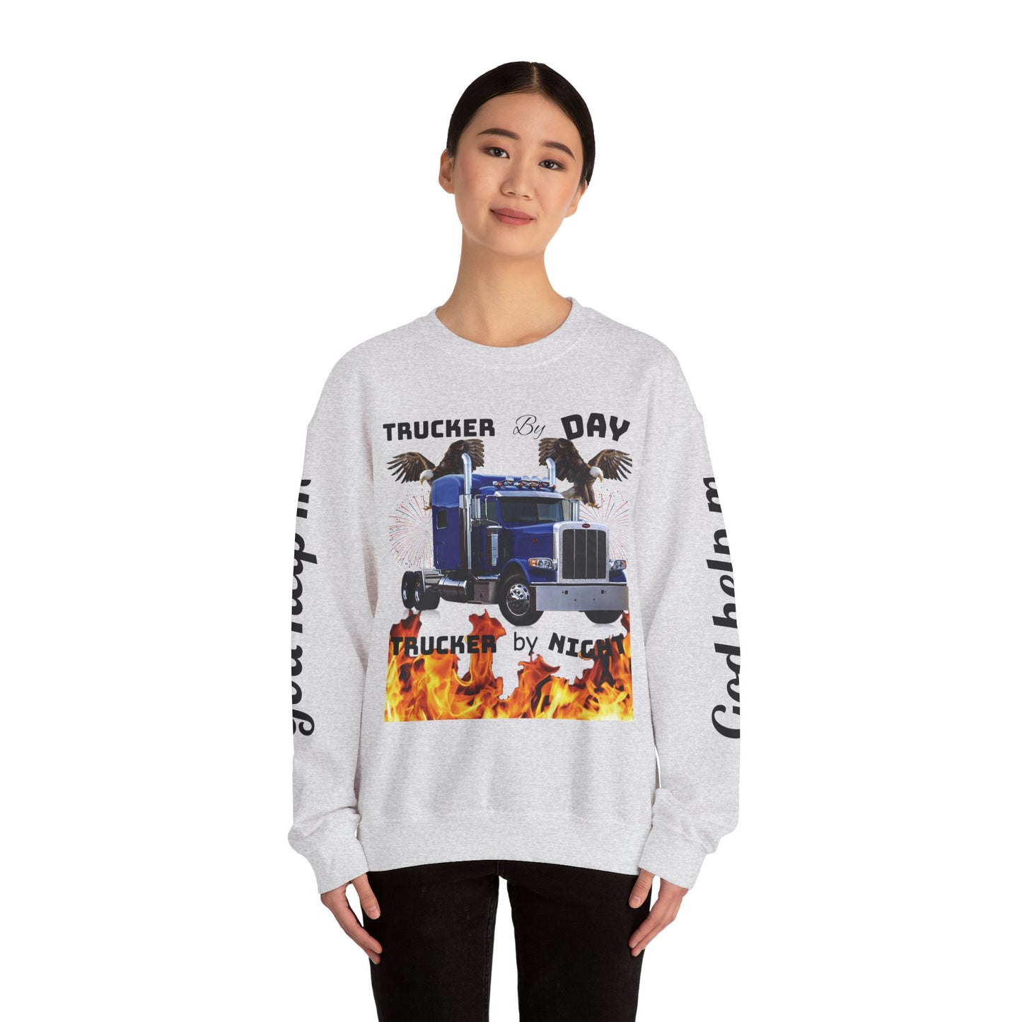 "Trucker by Day, Trucker by Night" Heavy Blend™ Crewneck Sweatshirt