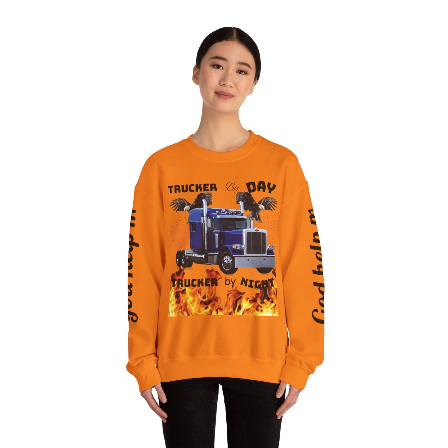 "Trucker by Day, Trucker by Night" Heavy Blend™ Crewneck Sweatshirt