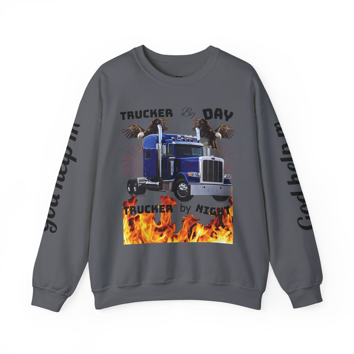 "Trucker by Day, Trucker by Night" Heavy Blend™ Crewneck Sweatshirt