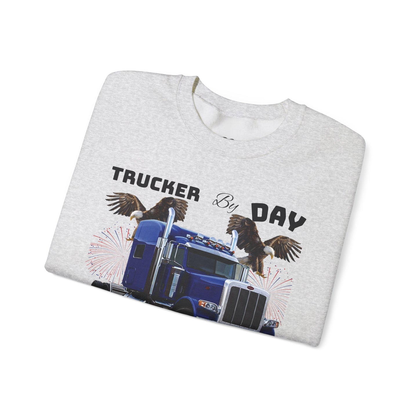 "Trucker by Day, Trucker by Night" Heavy Blend™ Crewneck Sweatshirt