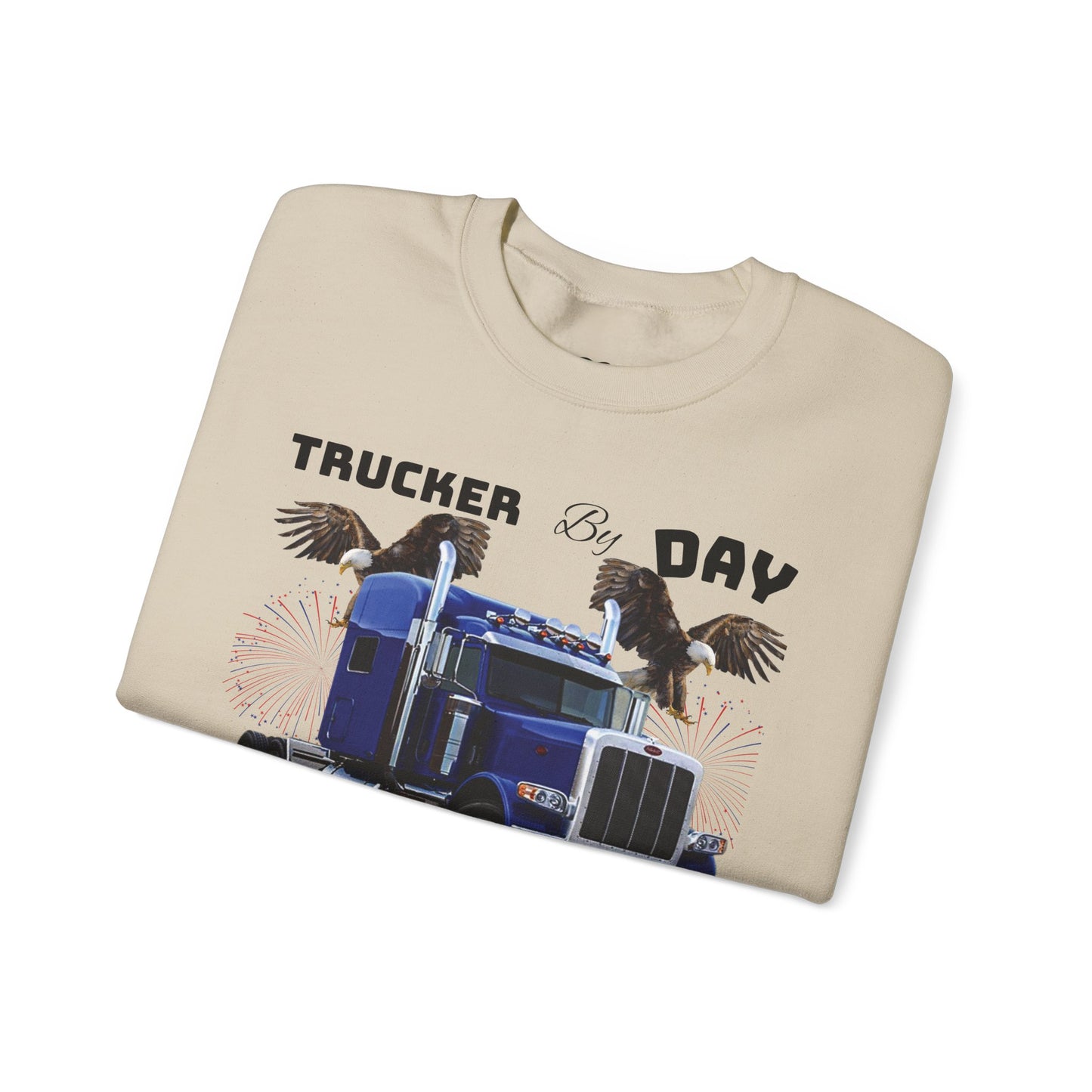 "Trucker by Day, Trucker by Night" Heavy Blend™ Crewneck Sweatshirt