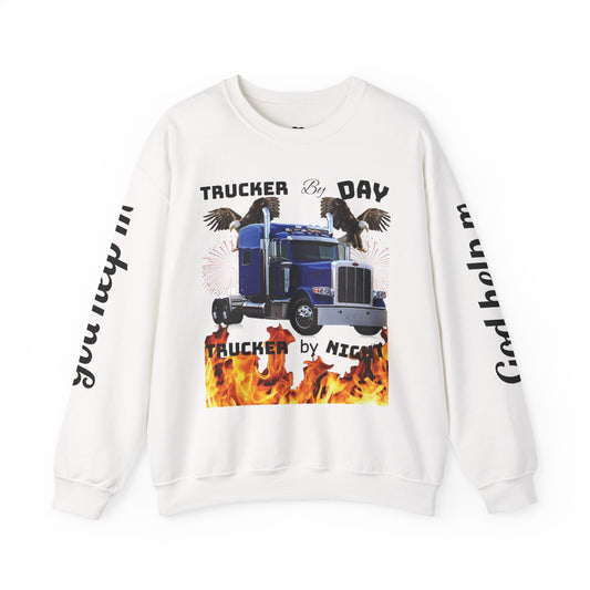 "Trucker by Day, Trucker by Night" Heavy Blend™ Crewneck Sweatshirt