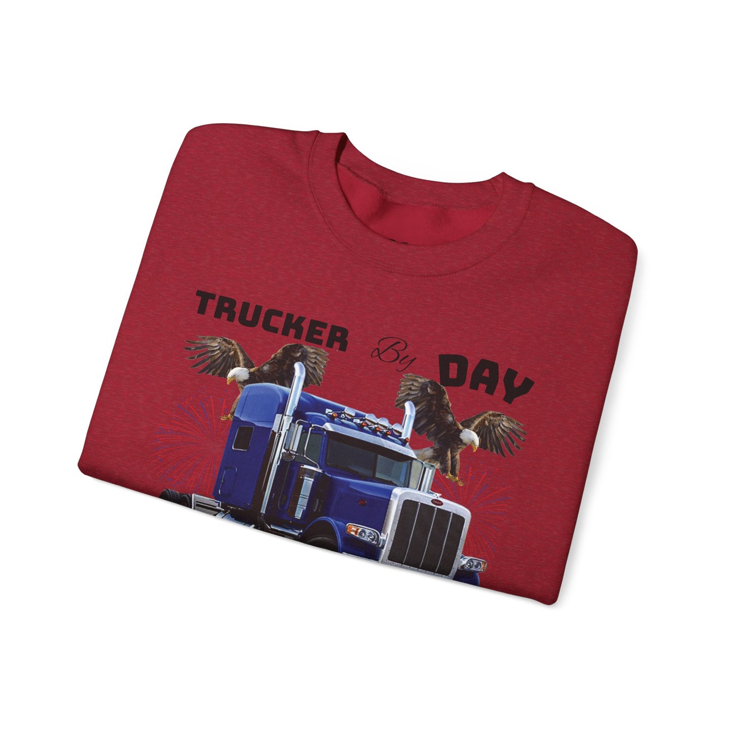 "Trucker by Day, Trucker by Night" Heavy Blend™ Crewneck Sweatshirt