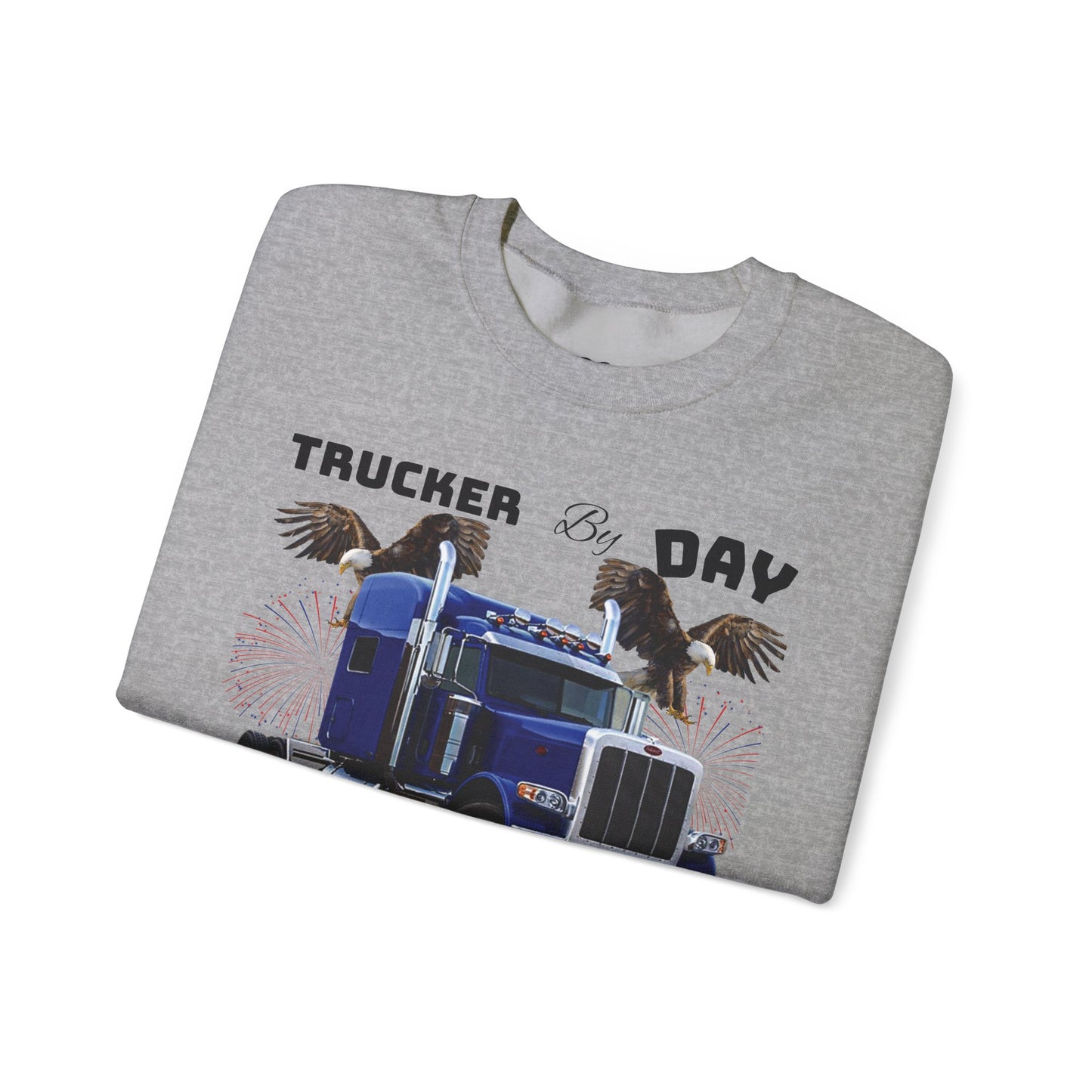 "Trucker by Day, Trucker by Night" Heavy Blend™ Crewneck Sweatshirt
