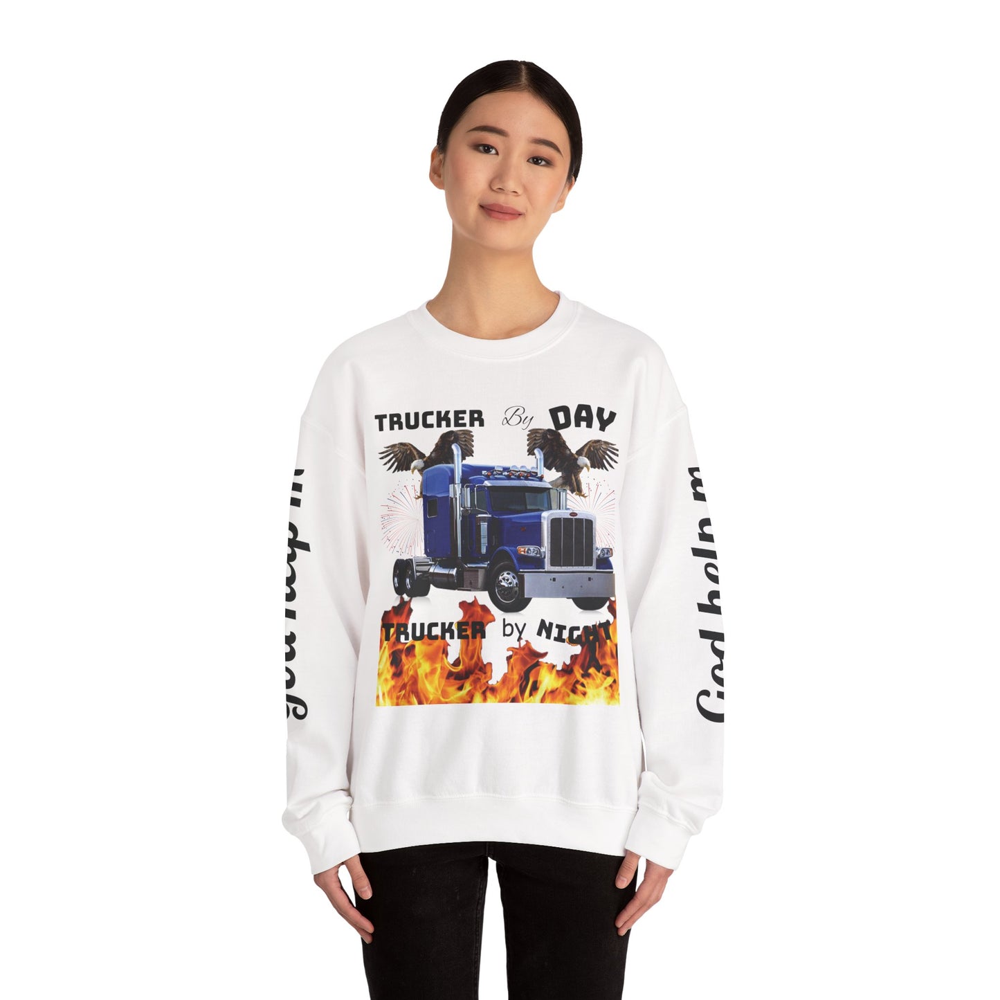 "Trucker by Day, Trucker by Night" Heavy Blend™ Crewneck Sweatshirt